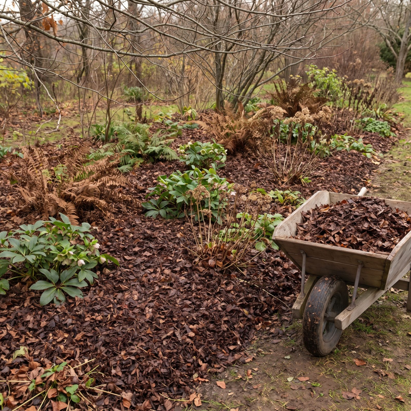 Use Shredded Leaves as a Fine-Textured Mulch in Informal Beds
