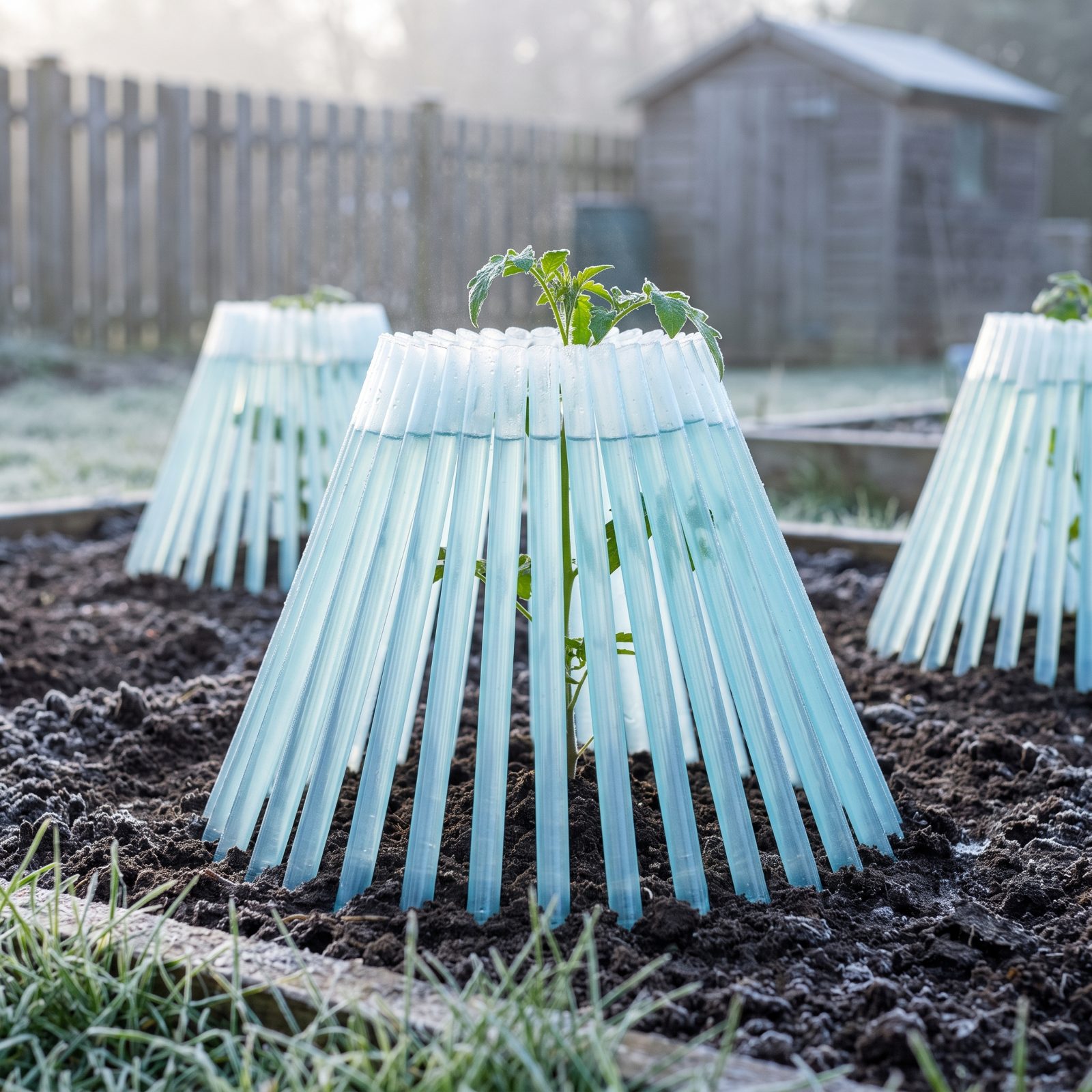 A Water-Filled Plant Teepee That Buffers Sudden Cold