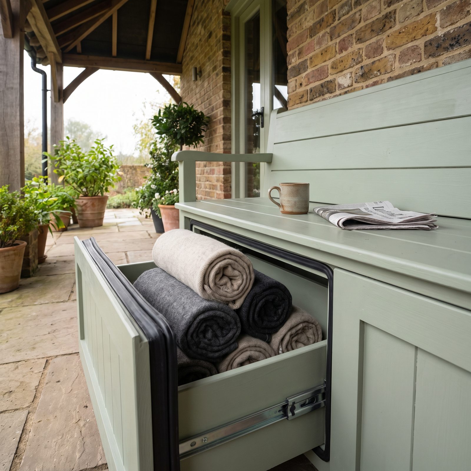 The Waterproof Blanket Drawer Built Into the Bench