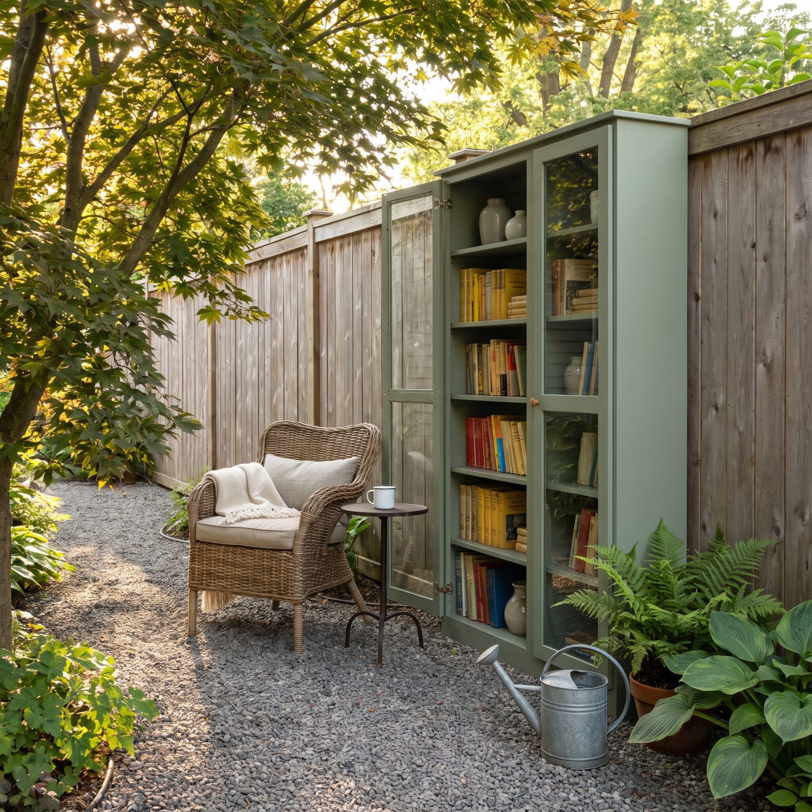 A Weatherproof Garden Library Built Into the Fence